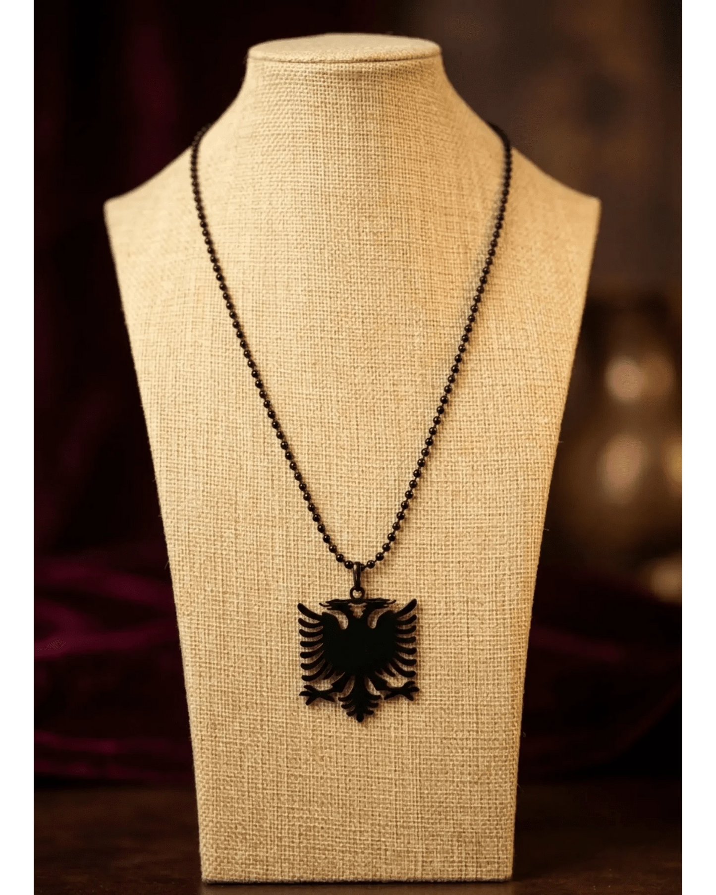 Albanien Kette mit schwarzem Doppeladler Anhaenger – Shqiponja Halskette - Albanien Shop