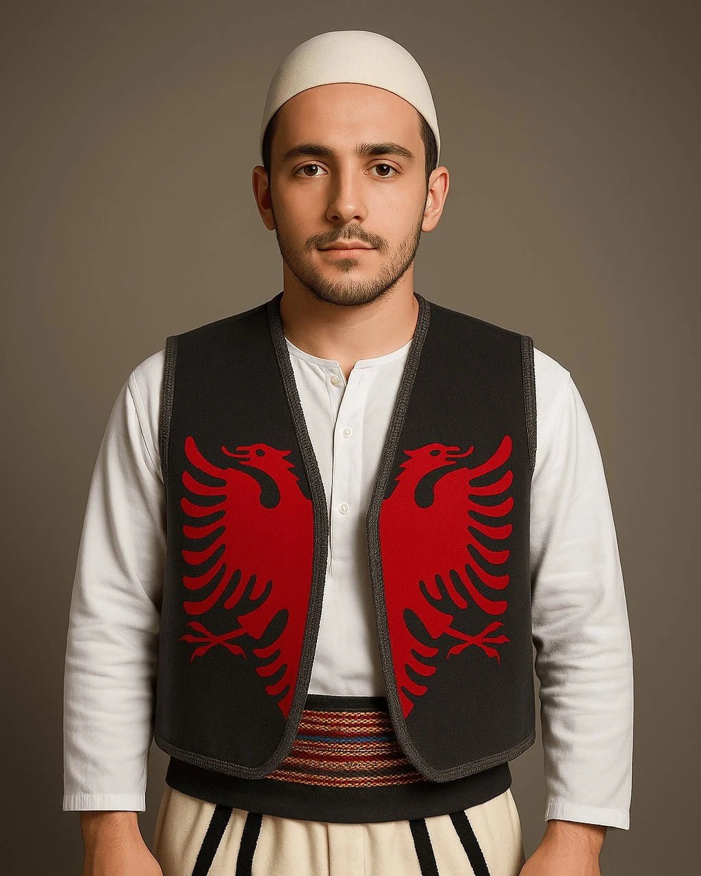 Traditionelle Weste Doppelkopfadler Schwarz Rot One Size - Albanien Shop