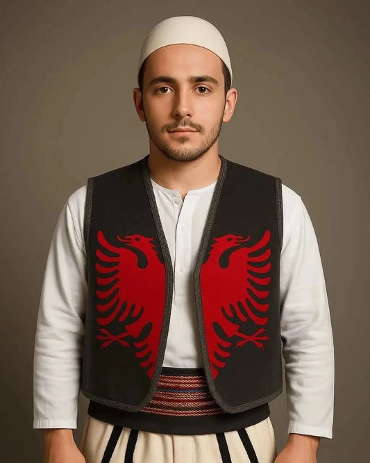 Traditionelle Weste Doppelkopfadler Schwarz Rot One Size - Albanien Shop