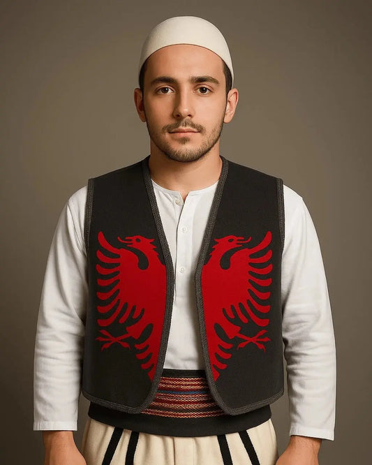 Traditionelle Weste Doppelkopfadler Schwarz Rot One Size - Albanien Shop