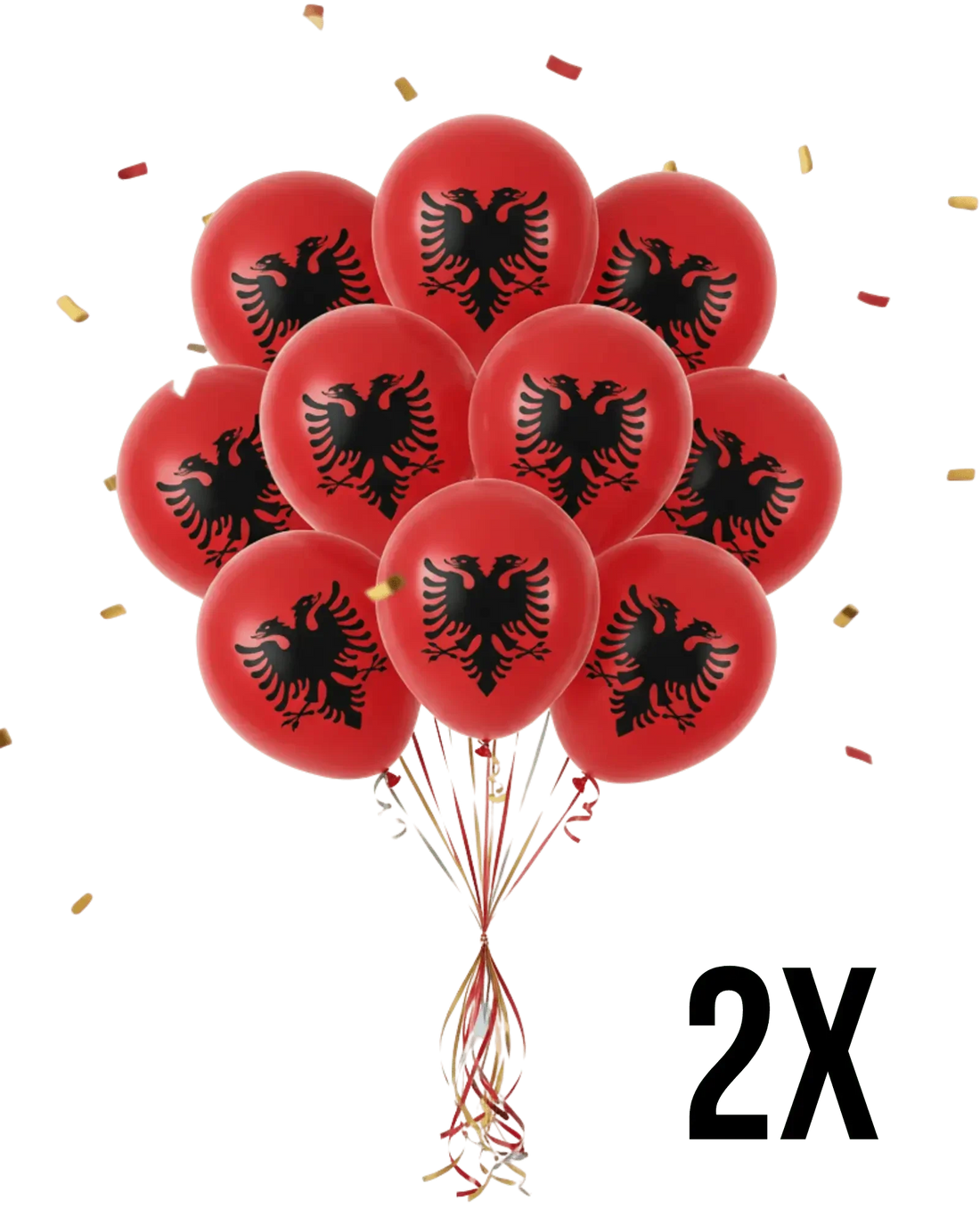 Albanien Luftballons als Bündel, rote Ballons mit schwarzem Doppeladler an gebündelten Schnüren