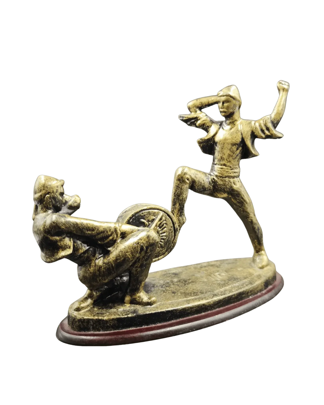Albanische Tänzer-Statue in Antikgold, tanzendes Paar in Tracht auf ovalem Sockel