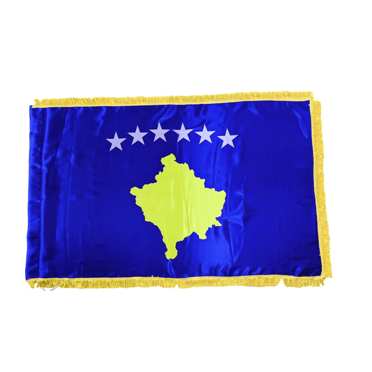 Kosovo Flagge Premium 90 x 150 cm in Blau mit goldenem Landesumriss und sechs Sternen