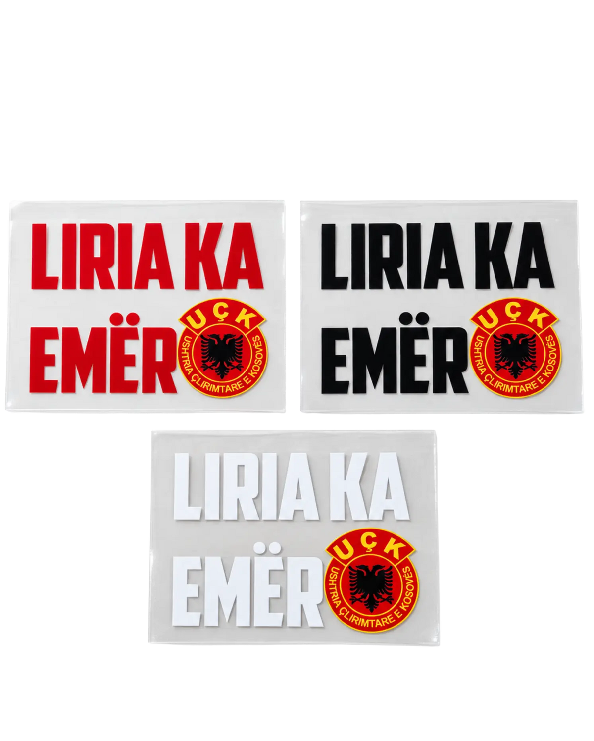 Set d'autocollants Liria Ka Emër – autocollants UV DTF en rouge, noir et blanc avec emblème UÇK, 92x70mm