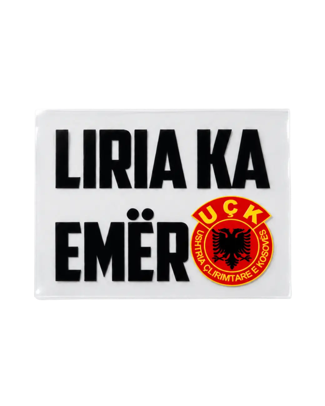Autocollant Liria Ka Emër noir – autocollant UV DTF avec emblème UÇK, 92x70mm