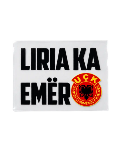 Autocollant Liria Ka Emër noir – autocollant UV DTF avec emblème UÇK, 92x70mm