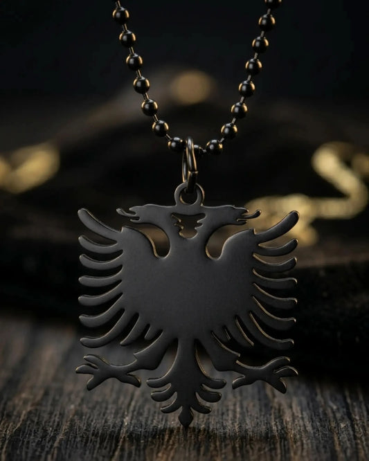 Albanien Kette mit schwarzem Doppeladler Anhaenger – Shqiponja Halskette - Albanien Shop