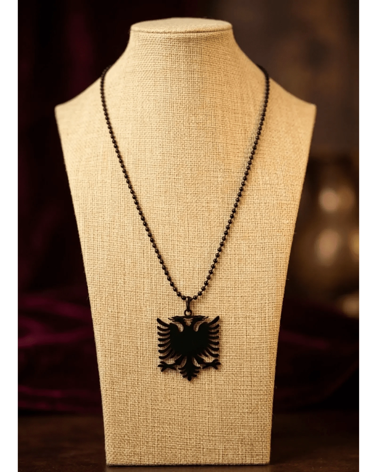 Albanien Kette mit schwarzem Doppeladler Anhaenger – Shqiponja Halskette - Albanien Shop