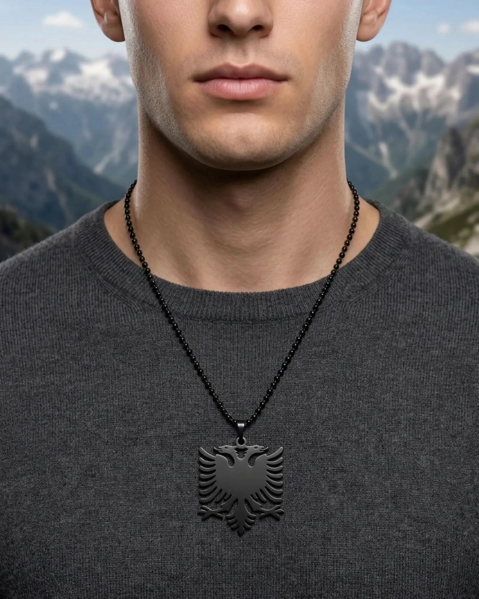 Albanien Kette mit schwarzem Doppeladler Anhaenger – Shqiponja Halskette - Albanien Shop