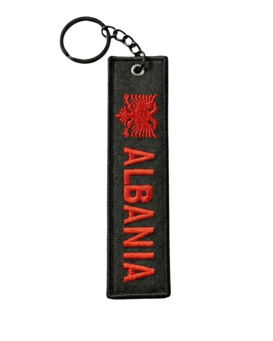 Albanien Schluesselanhaenger mit Doppeladler Stickerei – ALBANIA Stoff Anhaenger - Albanien Shop