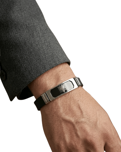 Albanisches Adler - Armband Edelstahl – Shqiponja Gummiarmband | Schwarz, Silber, Gold - Albanien Shop