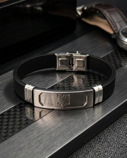Albanisches Adler - Armband Edelstahl – Shqiponja Gummiarmband | Schwarz, Silber, Gold - Albanien Shop