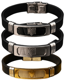 Bracelet aigle albanais acier inoxydable – Bracelet caoutchouc Shqiponja | Noir, argent, or