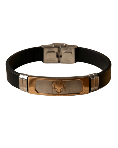 Albanisches Adler - Armband Edelstahl – Shqiponja Gummiarmband | Schwarz, Silber, Gold - Albanien Shop