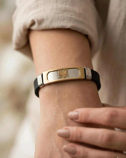 Albanisches Adler - Armband Edelstahl – Shqiponja Gummiarmband | Schwarz, Silber, Gold - Albanien Shop