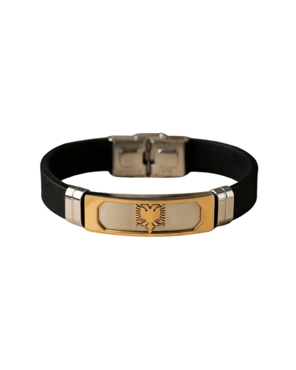 Albanisches Adler - Armband Edelstahl – Shqiponja Gummiarmband | Schwarz, Silber, Gold - Albanien Shop