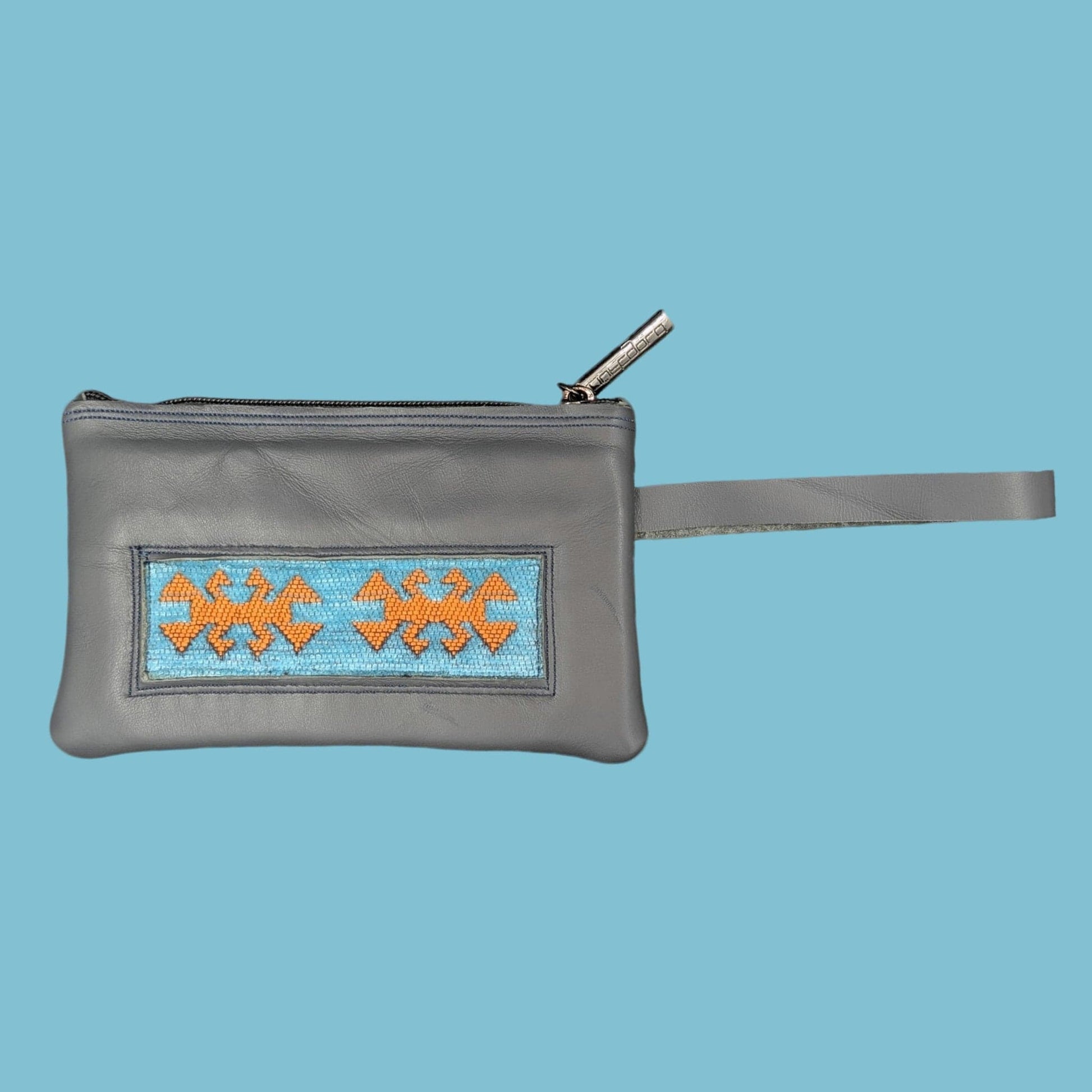 Handmade Geldbörse Grau (Muster: Türkis + Orange) Handmade Geldbörse
