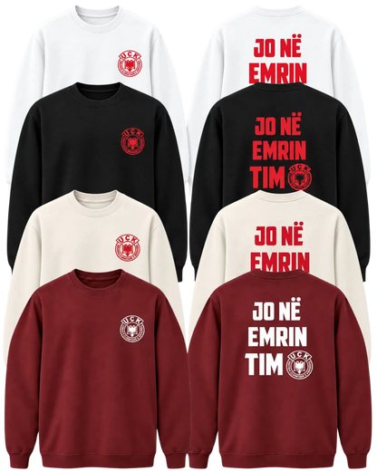 Jo në emrin tim sweatshirt in all four colours – white, black, natural and burgundy, front and back