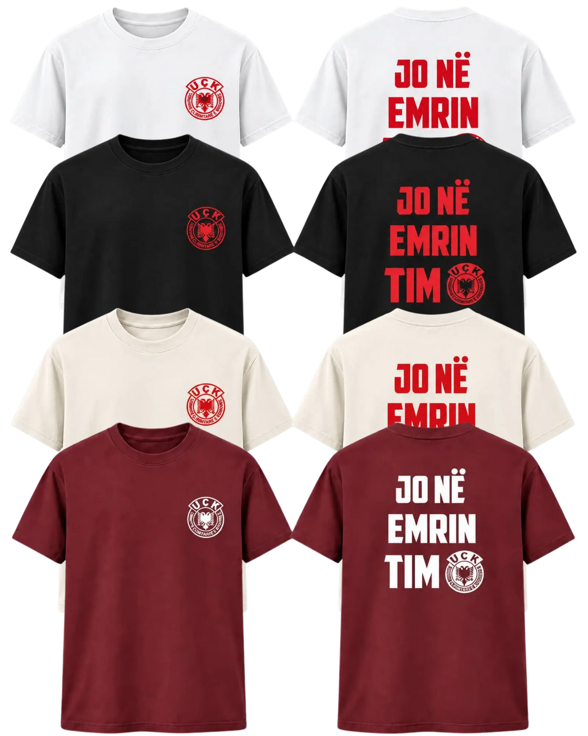 Bluza Jo në emrin tim në të katër ngjyrat – e bardhë, e zezë, natyrale dhe bordo, para dhe prapa