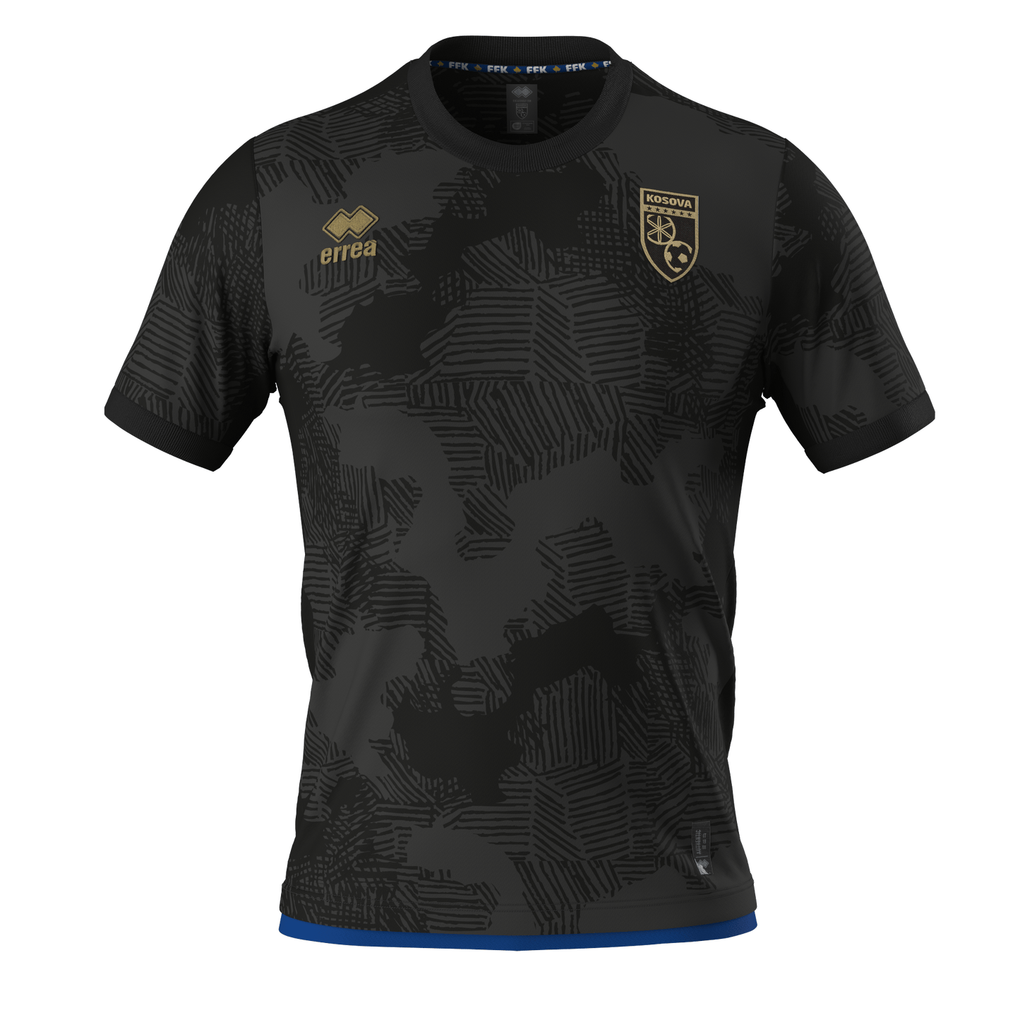 Offizielles Kosovo Trikot Black Edition mit goldenem FFK-Wappen (Front)