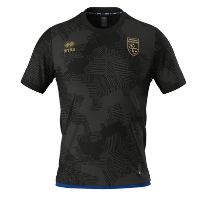 Offizielles Kosovo Trikot Black Edition mit goldenem FFK-Wappen (Front)