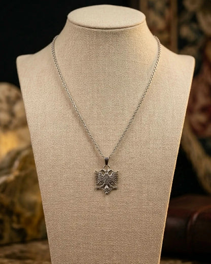 Shqiponja Halskette Silber 3D – Albanischer Doppelkopfadler Königskette | Albanien Schmuck - Albanien Shop