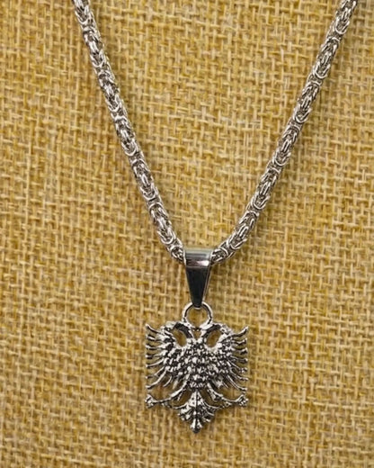Shqiponja Halskette Silber 3D – Albanischer Doppelkopfadler Königskette | Albanien Schmuck - Albanien Shop