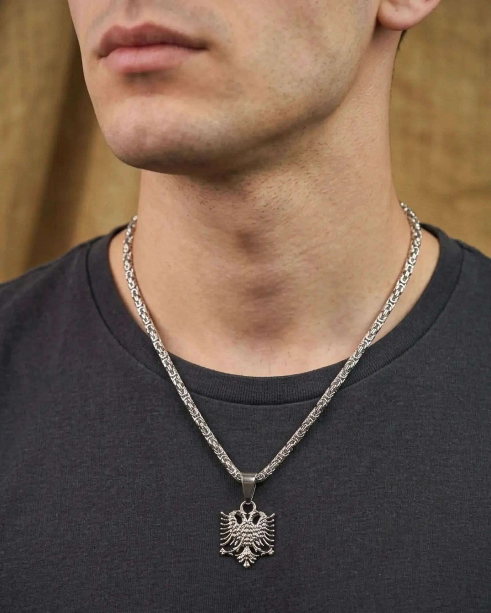 Shqiponja Halskette Silber 3D – Albanischer Doppelkopfadler Königskette | Albanien Schmuck - Albanien Shop