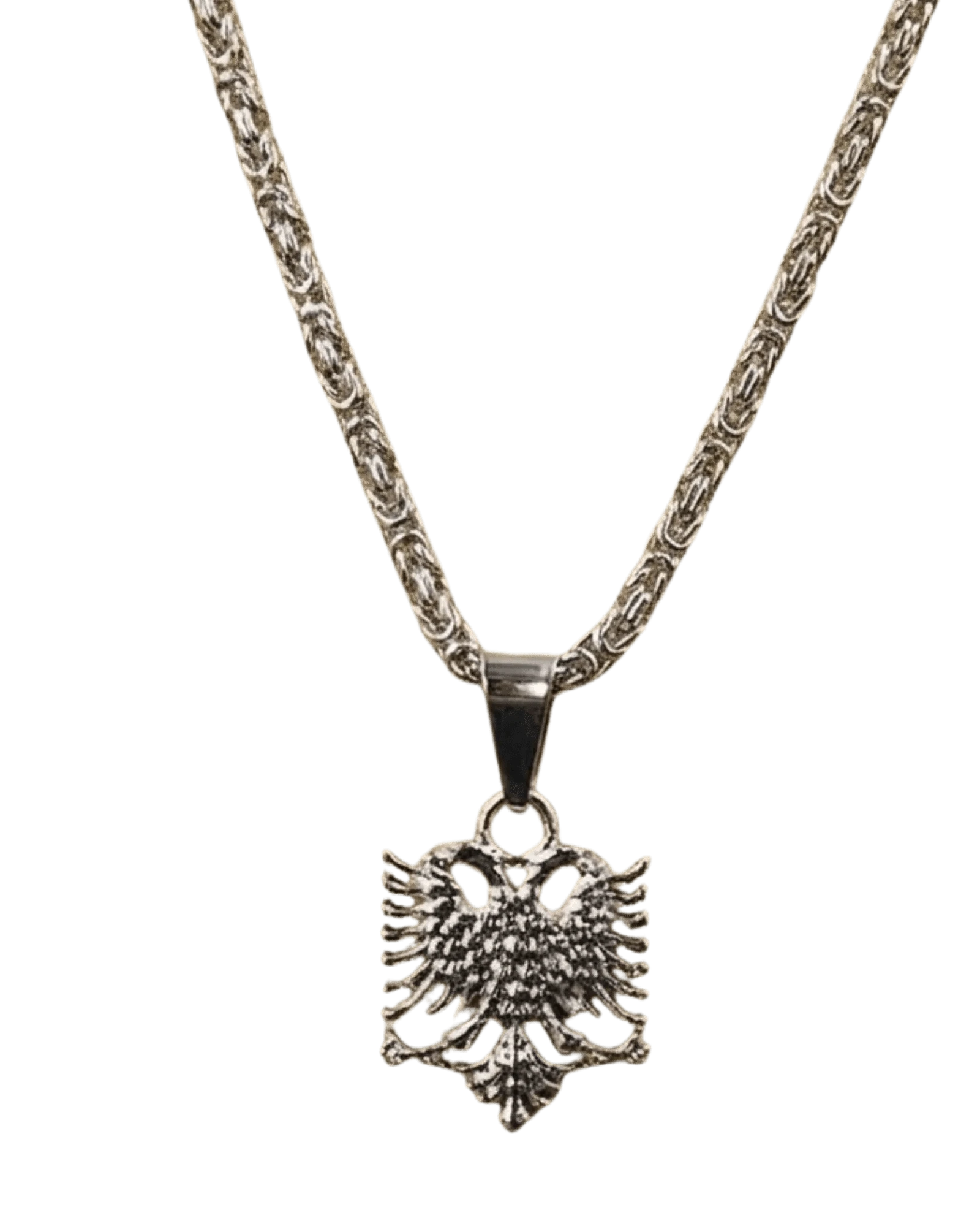 Shqiponja Halskette Silber 3D – Albanischer Doppelkopfadler Königskette | Albanien Schmuck - Albanien Shop