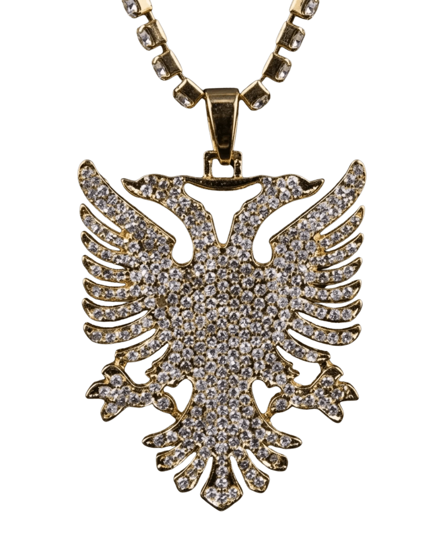 Shqiponja Iced Out Halskette – Albanischer Doppelkopfadler Zirkonia Tenniskette | Albanien Schmuck - Albanien Shop