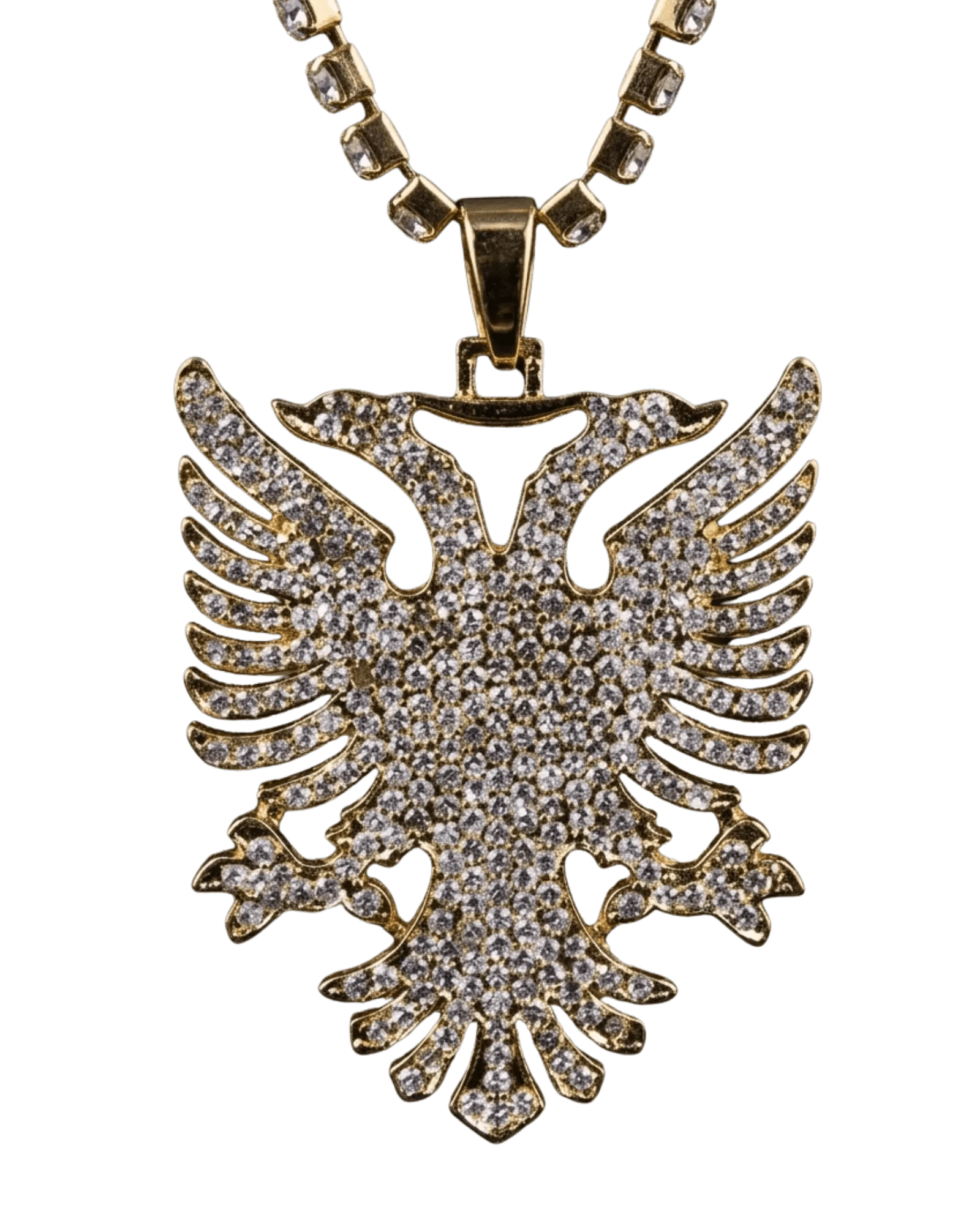 Shqiponja Iced Out Halskette – Albanischer Doppelkopfadler Zirkonia Tenniskette | Albanien Schmuck - Albanien Shop