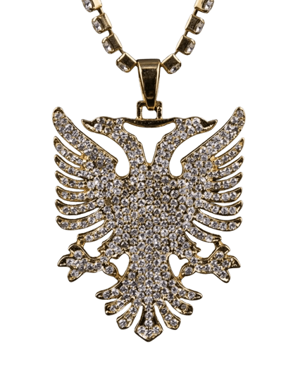 Shqiponja Iced Out Halskette – Albanischer Doppelkopfadler Zirkonia Tenniskette | Albanien Schmuck - Albanien Shop