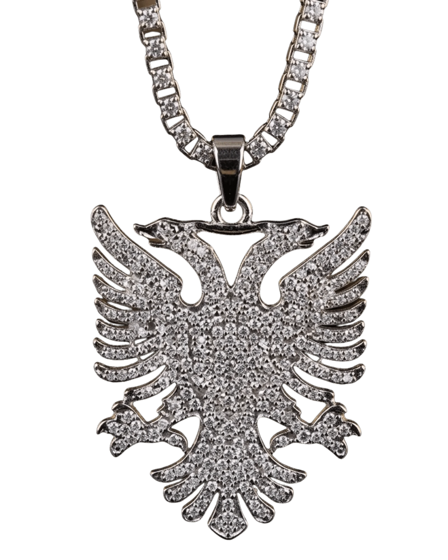 Shqiponja Iced Out Halskette – Albanischer Doppelkopfadler Zirkonia Tenniskette | Albanien Schmuck - Albanien Shop