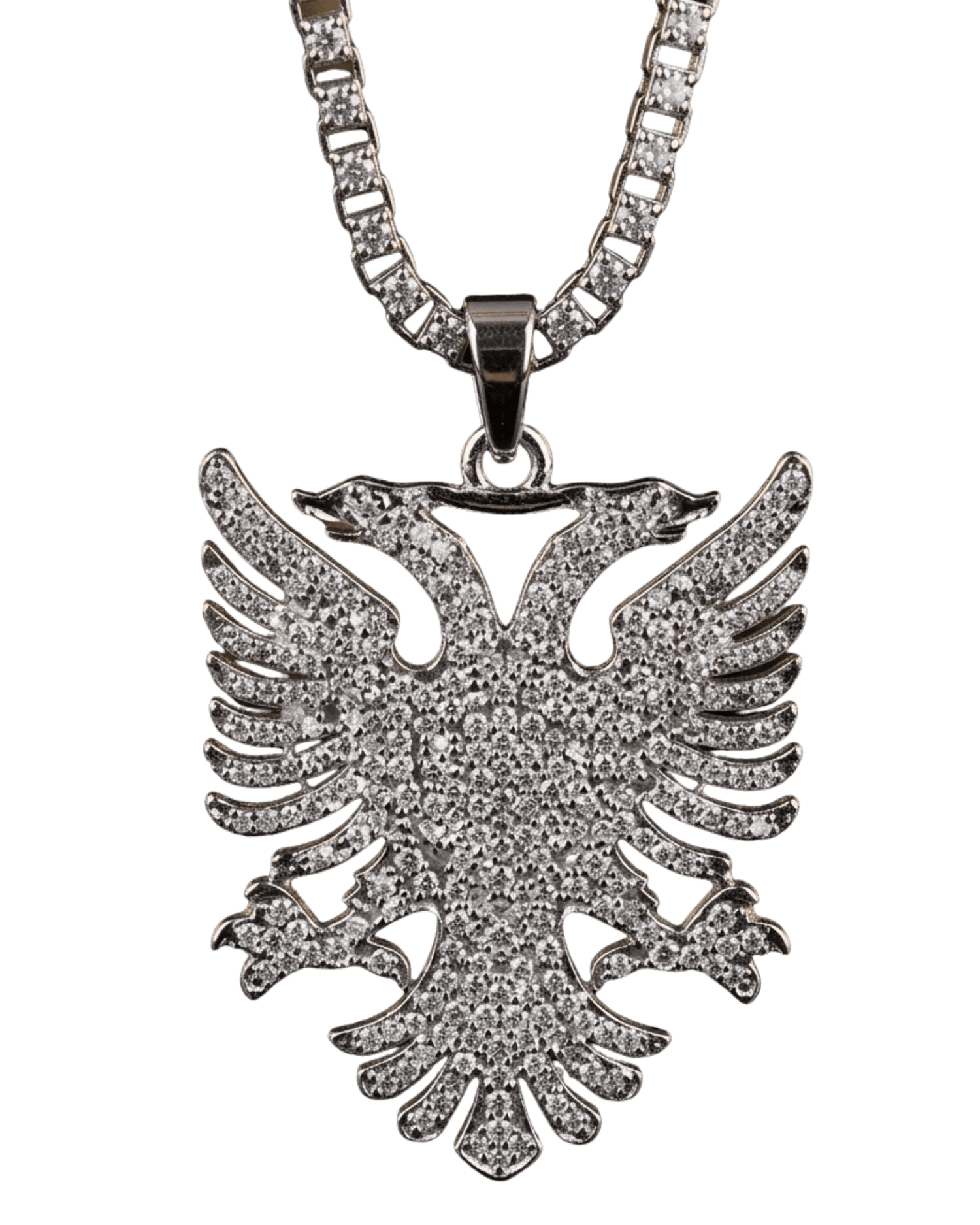 Shqiponja Iced Out Halskette – Albanischer Doppelkopfadler Zirkonia Tenniskette | Albanien Schmuck - Albanien Shop