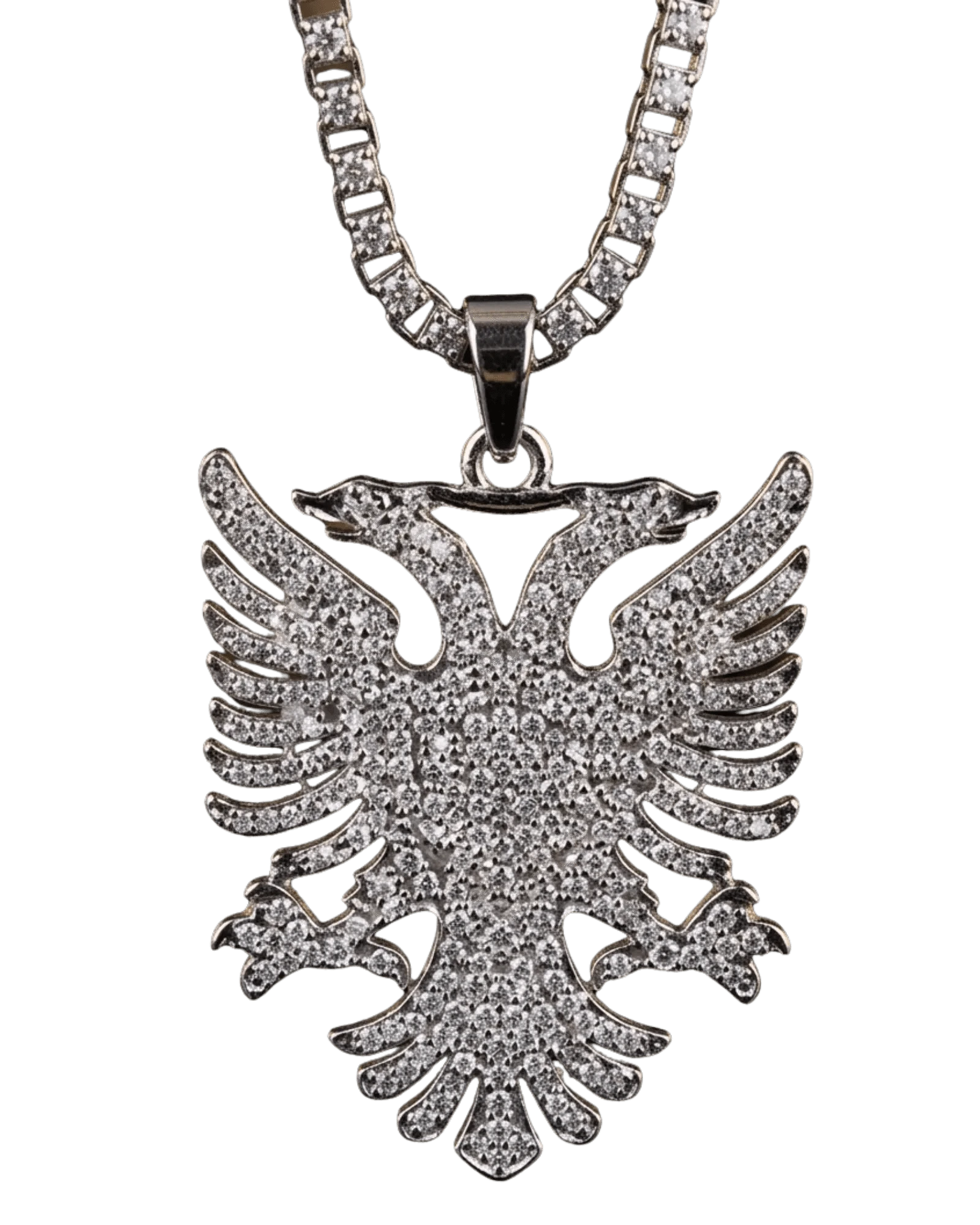 Shqiponja Iced Out Halskette – Albanischer Doppelkopfadler Zirkonia Tenniskette | Albanien Schmuck - Albanien Shop
