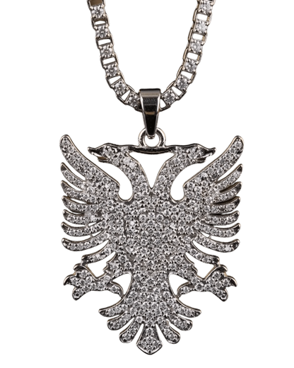 Shqiponja Iced Out Halskette – Albanischer Doppelkopfadler Zirkonia Tenniskette | Albanien Schmuck - Albanien Shop