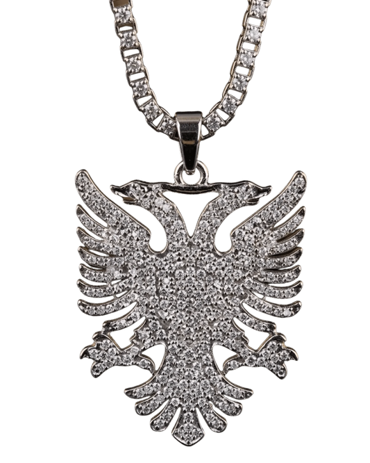 Shqiponja Iced Out Halskette – Albanischer Doppelkopfadler Zirkonia Tenniskette | Albanien Schmuck - Albanien Shop