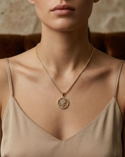 Shqiponja Kristall - Halskette – Albanischer Doppelkopfadler Medaillon mit Zirkonia - Tenniskette | Albanien Schmuck - Albanien Shop