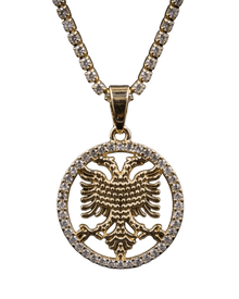 Collier cristal Shqiponja – Médaillon aigle bicéphale albanais avec chaîne tennis zirconium | Bijoux Albanie
