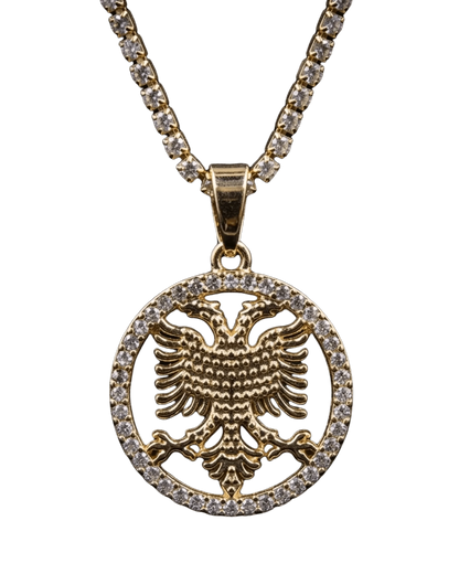 Shqiponja Kristall - Halskette – Albanischer Doppelkopfadler Medaillon mit Zirkonia - Tenniskette | Albanien Schmuck - Albanien Shop