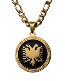 Shqiponja Medaillon Halskette Gold Schwarz – Albanischer Doppelkopfadler Figaro-Kette | Albanien Schmuck