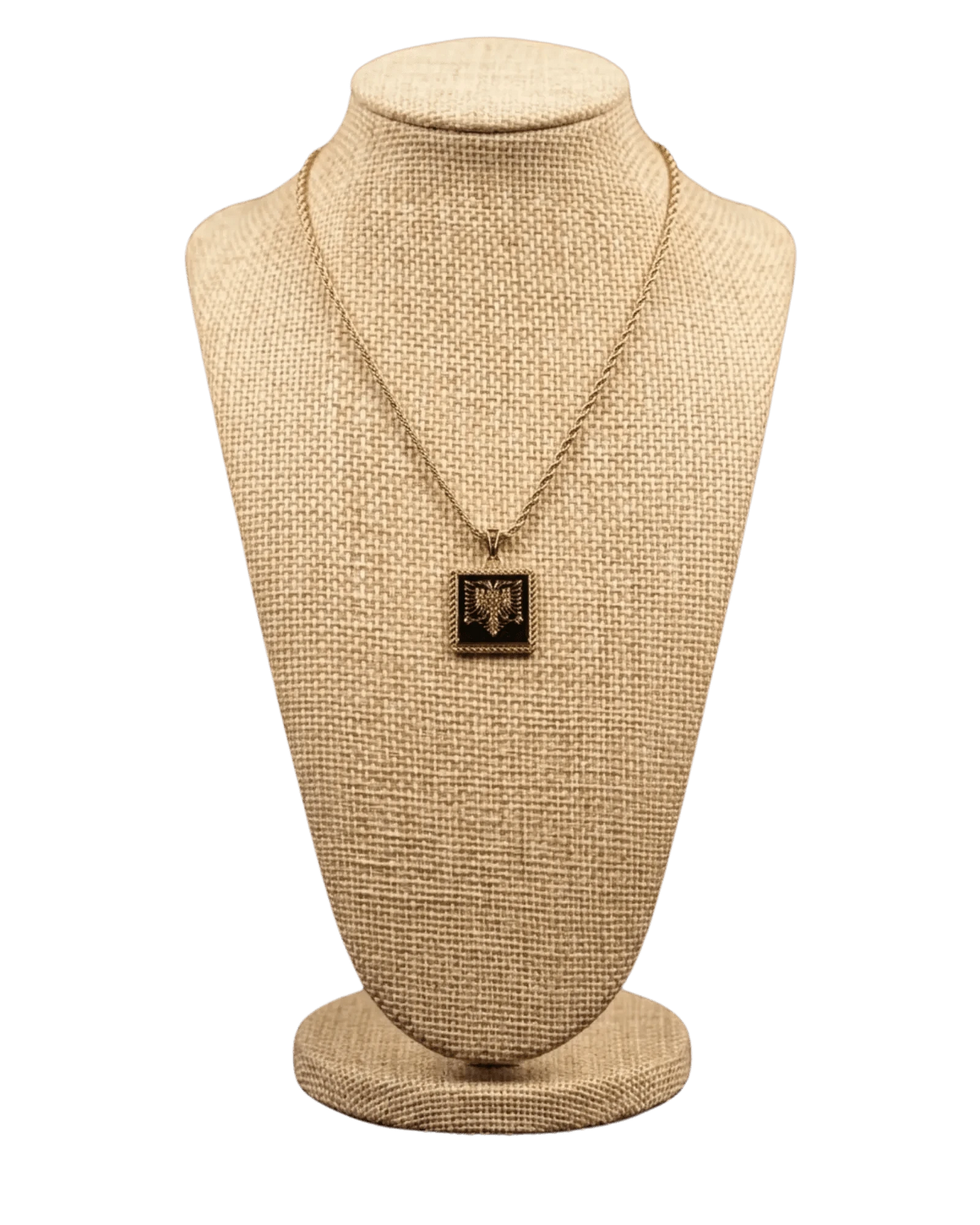 Shqiponja Quadrat - Halskette – Albanischer Doppelkopfadler Schwarz Gold | Albanien Schmuck - Albanien Shop