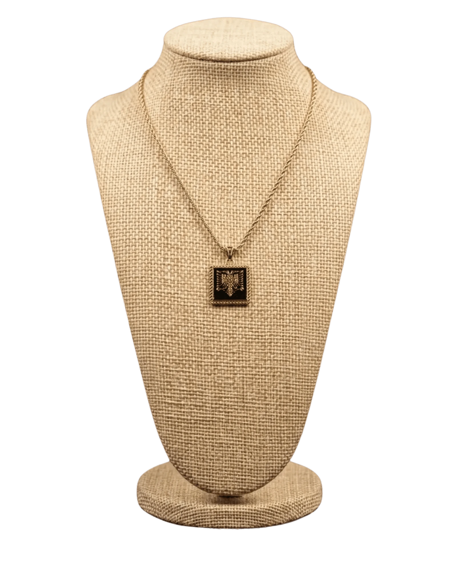 Shqiponja Quadrat - Halskette – Albanischer Doppelkopfadler Schwarz Gold | Albanien Schmuck - Albanien Shop