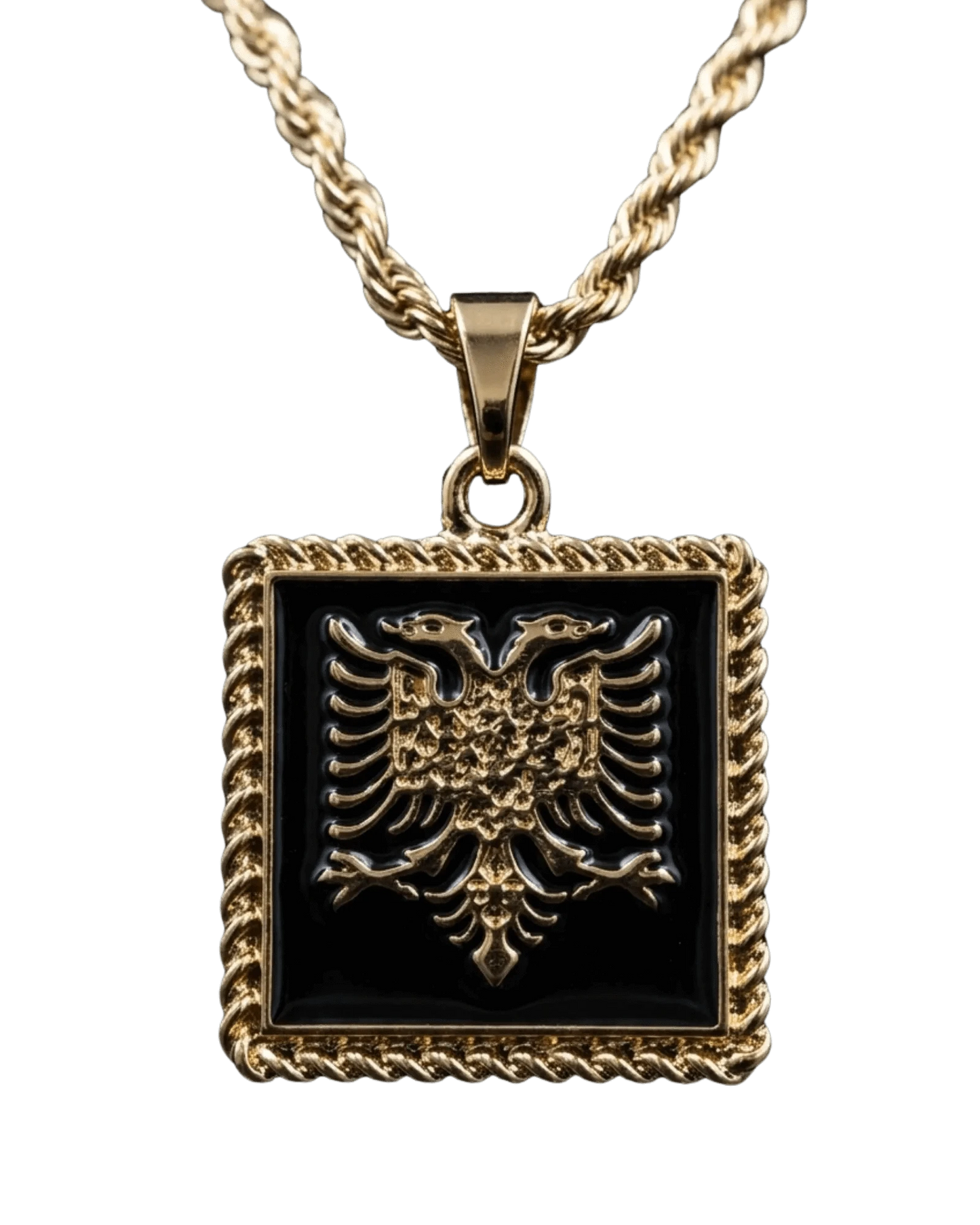 Shqiponja Quadrat - Halskette – Albanischer Doppelkopfadler Schwarz Gold | Albanien Schmuck - Albanien Shop