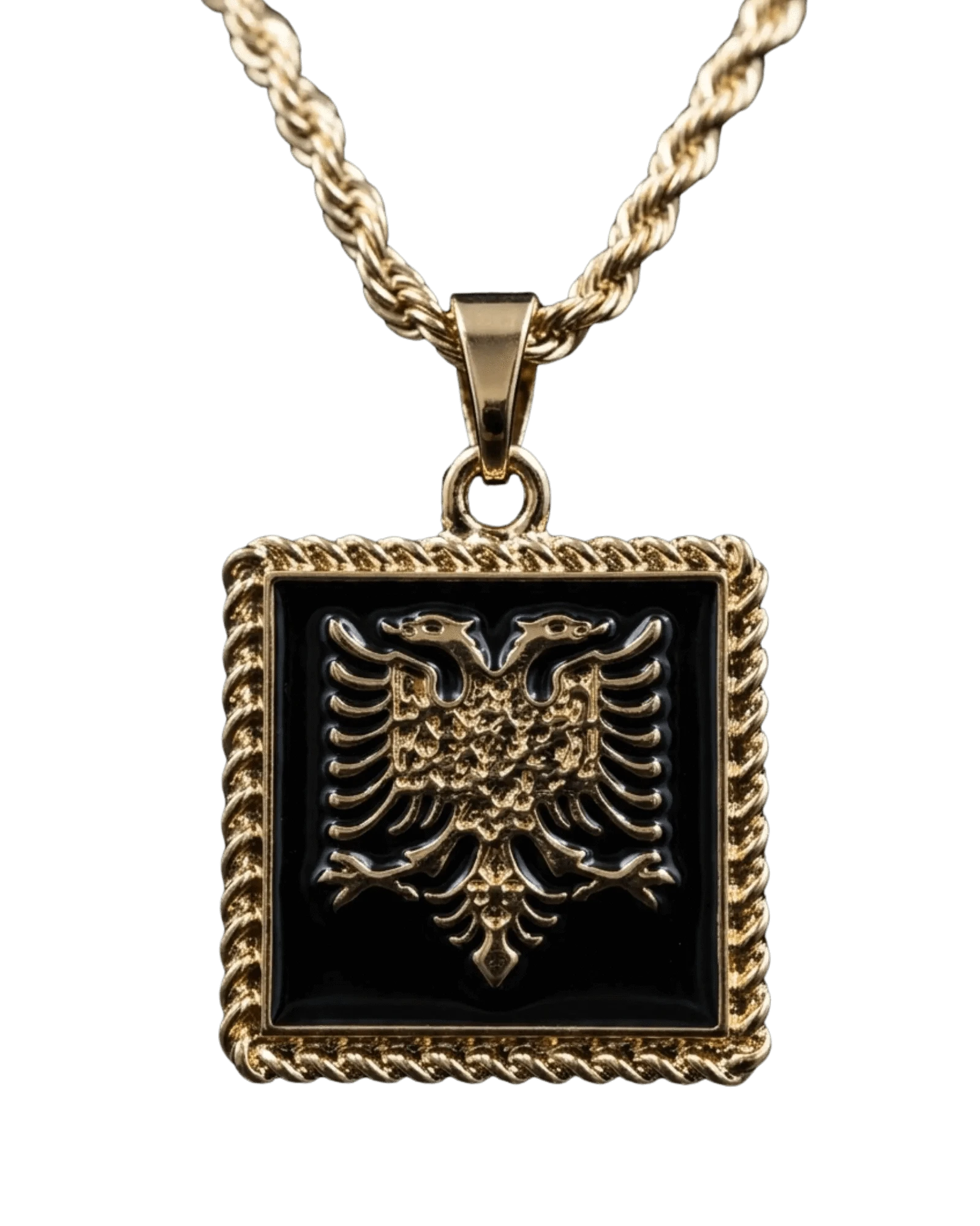 Shqiponja Quadrat - Halskette – Albanischer Doppelkopfadler Schwarz Gold | Albanien Schmuck - Albanien Shop