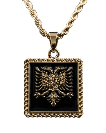 Shqiponja Quadrat - Halskette – Albanischer Doppelkopfadler Schwarz Gold | Albanien Schmuck - Albanien Shop