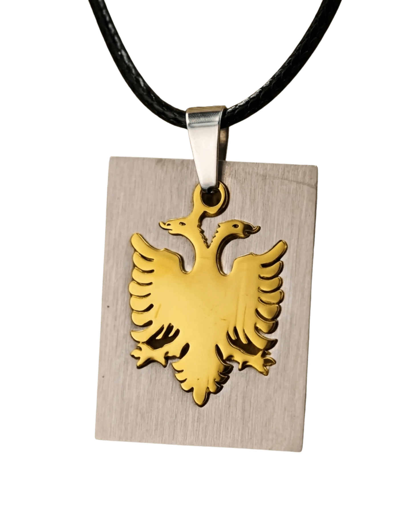 Shqiponja Tag Halskette – Albanischer Doppelkopfadler Platte an Kordel | Albanien Schmuck - Albanien Shop