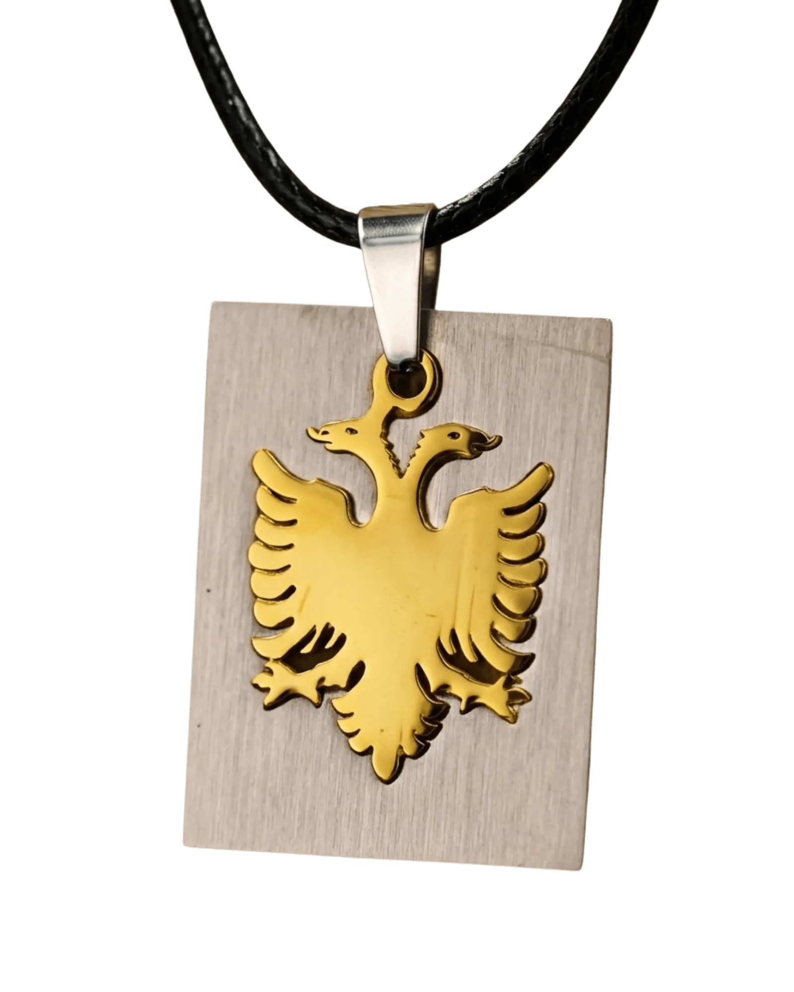 Shqiponja Tag Halskette – Albanischer Doppelkopfadler Platte an Kordel | Albanien Schmuck - Albanien Shop