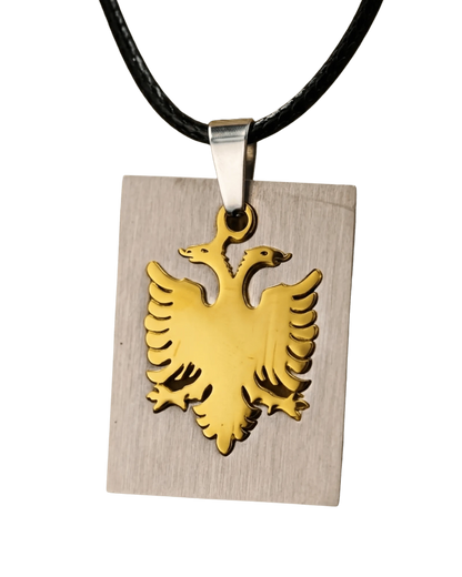 Shqiponja Tag Halskette – Albanischer Doppelkopfadler Platte an Kordel | Albanien Schmuck - Albanien Shop