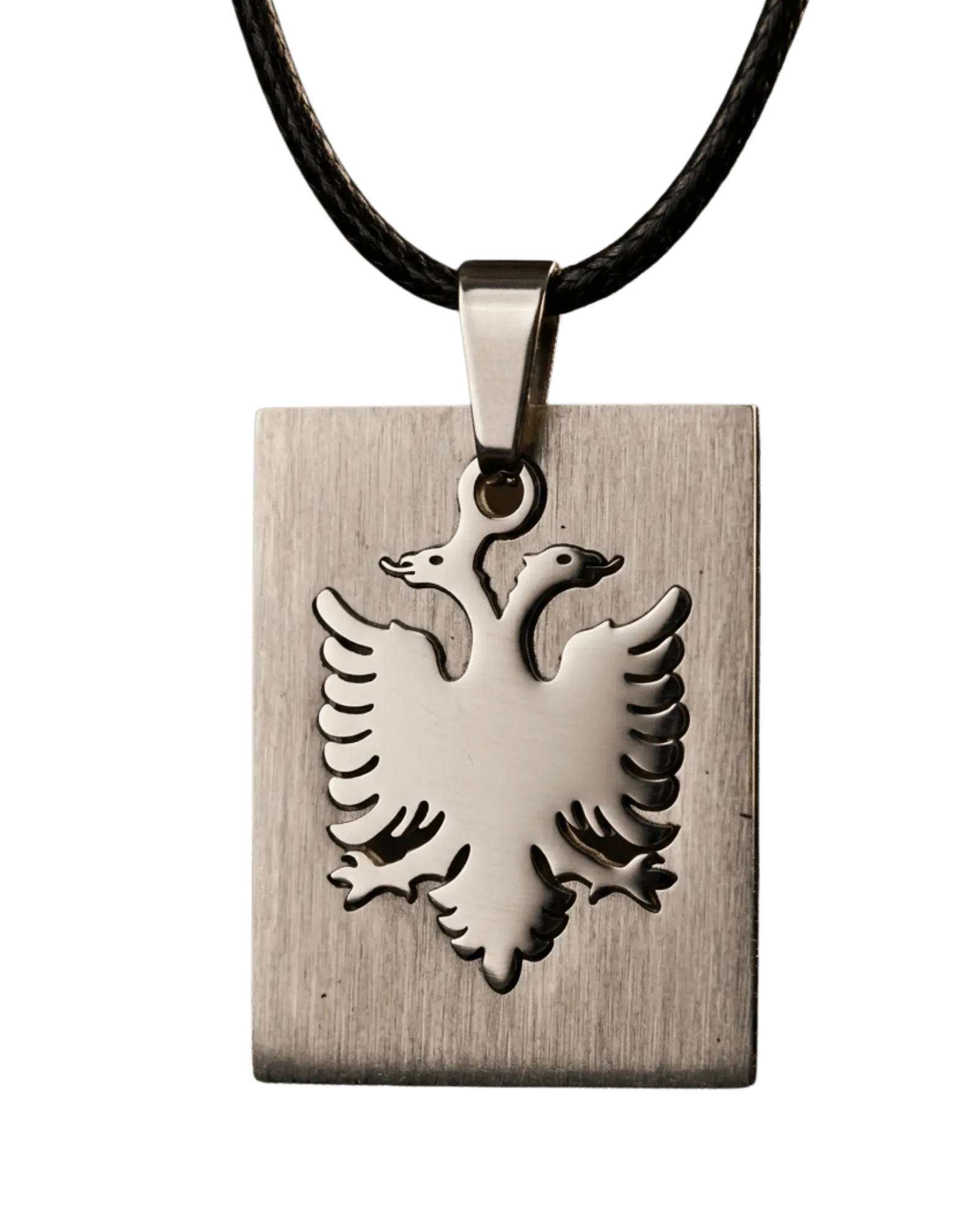 Shqiponja Tag Halskette – Albanischer Doppelkopfadler Platte an Kordel | Albanien Schmuck - Albanien Shop